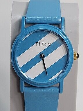 Titan Vintage Womens Blue & White Quartz Wrist Watch, New Battery